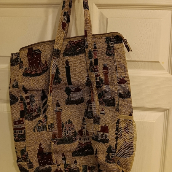 Lighthouse lined canvas shoulder tote - Picture 3 of 4